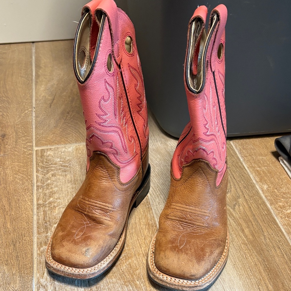 Old West Pink and Brown Kids Western Boots